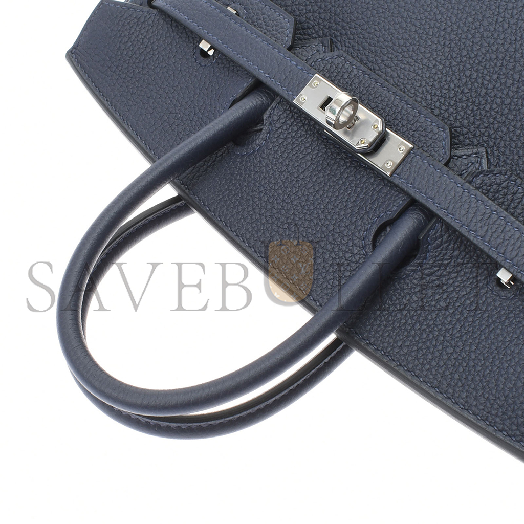 H**mes master birkin 25 togo leather sapphire blue and peacock green silver buckle 476967 (25*20*13cm)